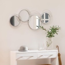 Silver Wall Mirrors 4 Pieces Circles Waved Metal Circle Set Art Hang Decoration