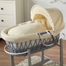 Baby Moses Basket - Cream Waffle / Grey Wicker | Bedding And Mattress