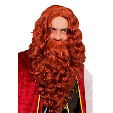 LONG RED CURLY WIG & BEARD VIKING FANCY DRESS SET ADULTS MEN ACCESSORY COSTUME