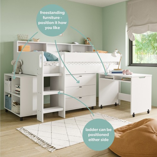 White mid sleeper - white, bed