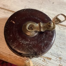 Antique Rabone & Sons leather bound retractable Tape Measure 50 ft brass fitting
