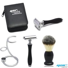 Double Edge Safety Razor & Pure Black Badger Brush Combo Shaving Set Classic Kit