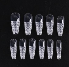 False Nails Long Coffin Spike Press On 3D Mosaic Art Ballerina Full Cover Set