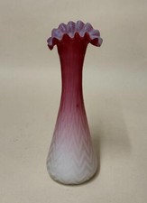 Antique Herringbone Design Satin Glass Vase - Thomas Webb Mount Washington Int