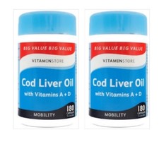 Cod Liver Oil With Vitamin A&D 180 500mg Capsules - Two Pack.