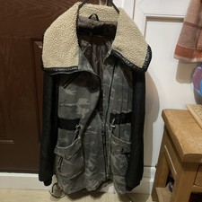 Vintage Y2K Miss Sixty Faux Leather Military Jacket with fur collar Size Medium