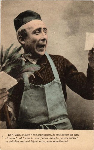 Old postcard man and letter - old,