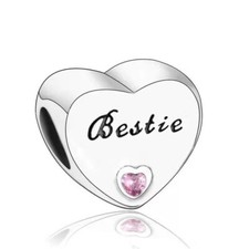 Bestie Love Heart Charm Best Friends Forever Sister Birthday Sterling 925 Silver