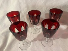 5 X Luminarc Vintage Retro Wine Glasses. Ruby Red Cut To Clear. Super Condition.