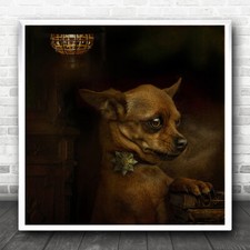 Chihuahua Rustic Portrait Mock Paw On Books Square Wall Art Print
