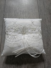 Ring Bearer Gift Ring Pillow 10x10cm with Rhinestones for Wedding Cushion White