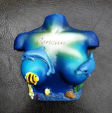 FRIDGE MAGNET 3D SOUVENIR CANCUN MEXICO BODY SCULPTURE PAIR OF... DOLPHINS RESIN