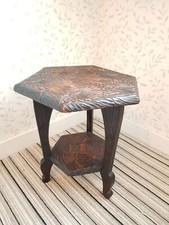 Antique Liberty's Japanese Carved Wood Art Nouveau 2 Tier Table. VGC. Del Poss.
