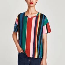 ZARA MULTI COLOURED STRIPE T-SHIRT SIZE S