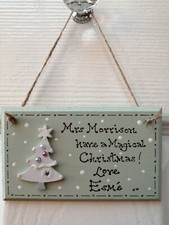 *Handmade Personalised Nursery Teacher Christmas Plaque Gift Present Shabby Chic