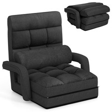 Lounger Bed Sofa Padded Gaming Chair with Armrests and Pillow-Grey
