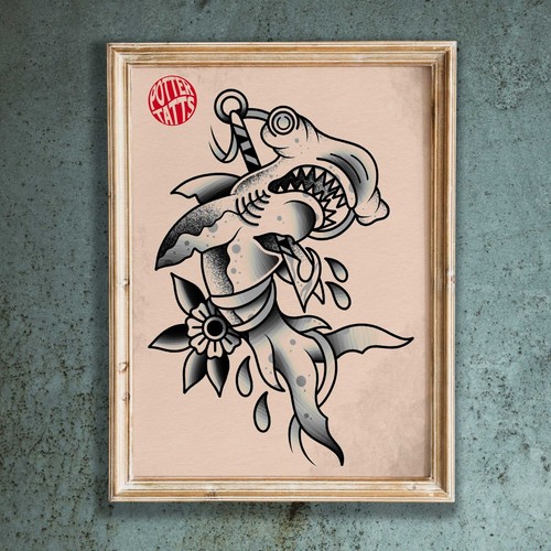 Old school hammerhead shark - hammerhead,