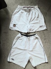 2 Pairs White Football Shorts Westham United Reebok / Umbro Plain Size Medium