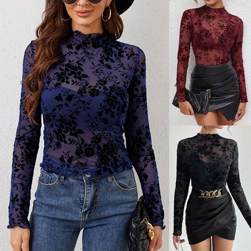 Ladies mesh floral tee tops - mesh,