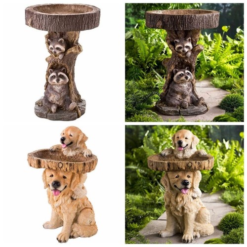Resin raccoon birdbath - resin,