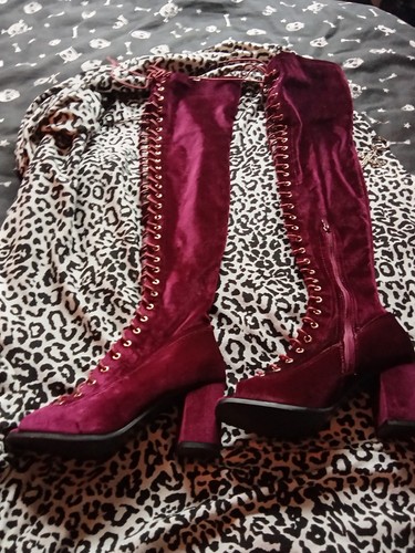 Women burgundy thigh high - burgundy, thigh-high
