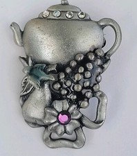 Funky Teapot With Rhinestones Brooch 