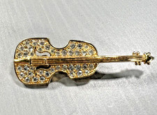 Brooch Violin Brooch Clear Sparkly Diamantes In Gold Tone