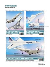 Air France CONCORDE & Tupolev Tu-144 Supersonic Aircraft Stamp Sheet (2020 Togo)