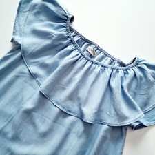 Zara Size M Light Blue Soft Denim Style Off the Shoulder Tunic Dress Pockets