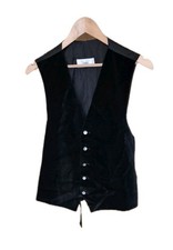 Vintage BHS Velvet Waistcoat Men's UK•L Black V-Neck Button-Up Gilet Quality 