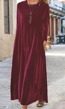 18 Women Velvet Long Sleeve Maxi Dress Robe Dubai Kaftan Gown Medium 12-14 