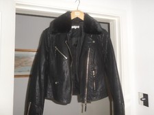 Red Herring Faux Leather Bomber Jacket Fur Collar Coat UK 10 Designer Debenhams