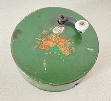 ANTIQUE WIND UP METAL MUSIC BOX IN GREEN WORKS WITH LOVELY TUNES MAKERS MARK 291