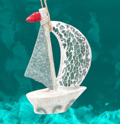 Boat ornament ceramic - ceramic, glass