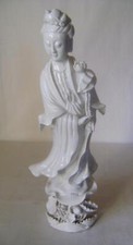 Large 41 cm Chinese Blanc de Chine Figure of Guan Yin on Lotus Flower : C20th