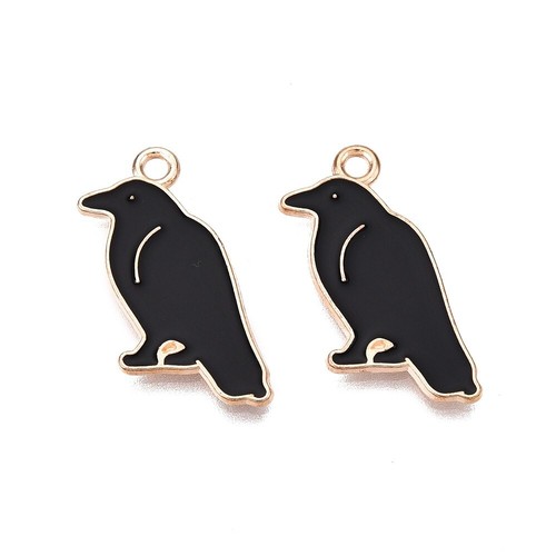 Black bird charms - black, enamel