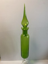 Lime Green Empoli Ring Stemmed Decanter With Stopper 60s Rare 🦄￼