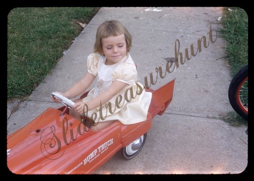 Girl dress pedal car - girl, dump