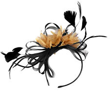 BESPOKE Black and Camel Beige Fascinator on Headband UK Wedding Ascot Races Loop
