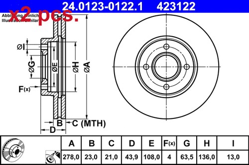 Pcs front brake disc - x2,