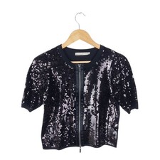 Karen Millen Wool Blend Sequin Zip Up Top Size 3 (UK 12)