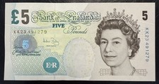 Old five pound note - five,