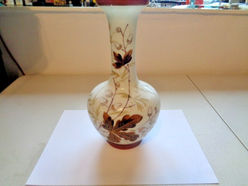 Milk glass vase leaves and - milk,