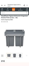 GoodHome Vigote Anthracite Integrated Kitchen Pull-out bin, - 36L