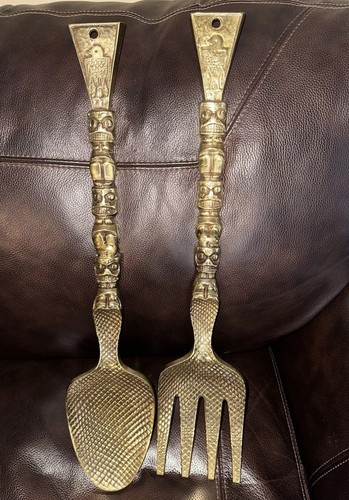 Vintage brass fork spoon - fork, &