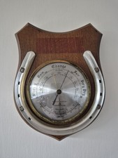 Weathermaster Wooden Vintage Barometer & Thermometer Antique Horse Shoe