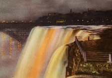 Vintage Postcard, NIAGARA FALLS, ON, CANADA,1932,Colored American Falls At Night