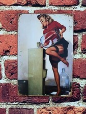 Vintage 1950's Sexy Provocative Office Pin Up Humour Metal Sign Large 12 x 8"