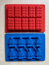 Original LEGO Silicone Ice Cube Trays Pack of 2 Used Red Brick  & Blue Figure
