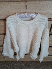 Cream Unusual Jumper Tassel Hem And Sleeves Size L